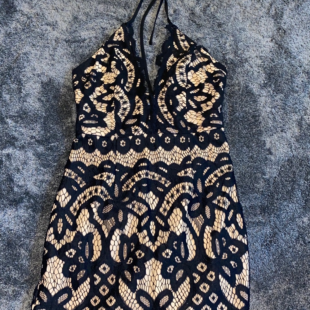 Black and Tan lace halter dress